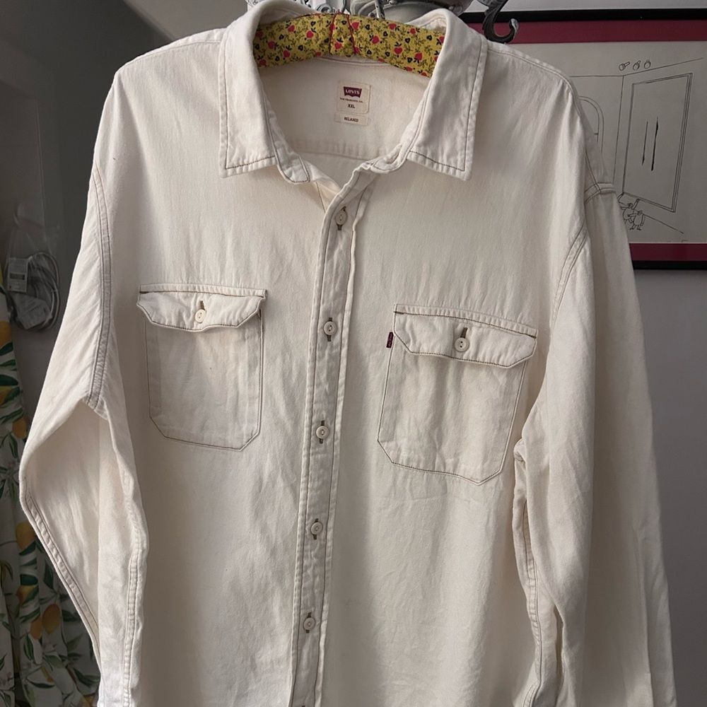 Levi’s Vintage 90’s Size XXL Ivory Cream Men’s Shirt Long Sleeve Cotton Hemp